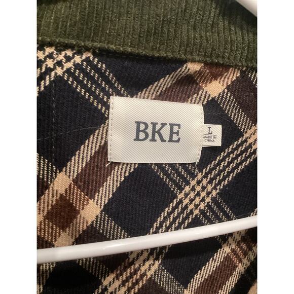 BKE Women Pieced Plaid Corduroy Shacket Size Large Patchwork Green Buckle Casual - Picture 5 of 15